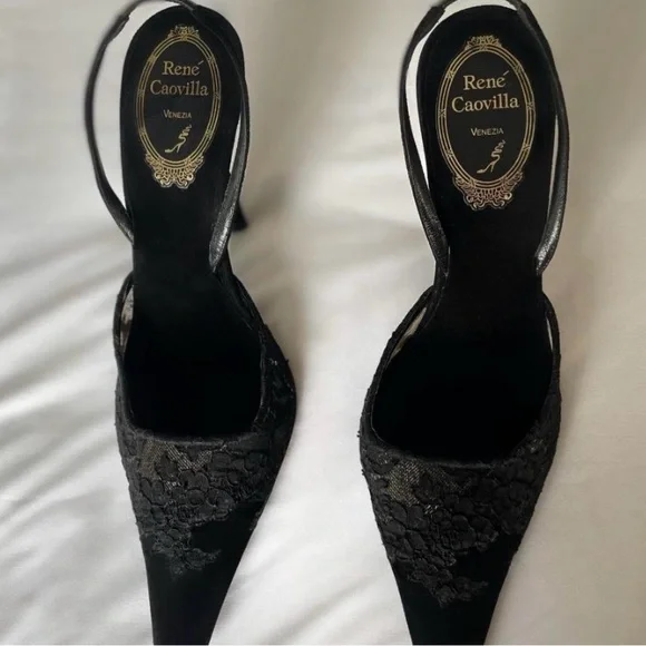 Rene Caovilla Black Lace Women's Heels - Picture 3 of 4
